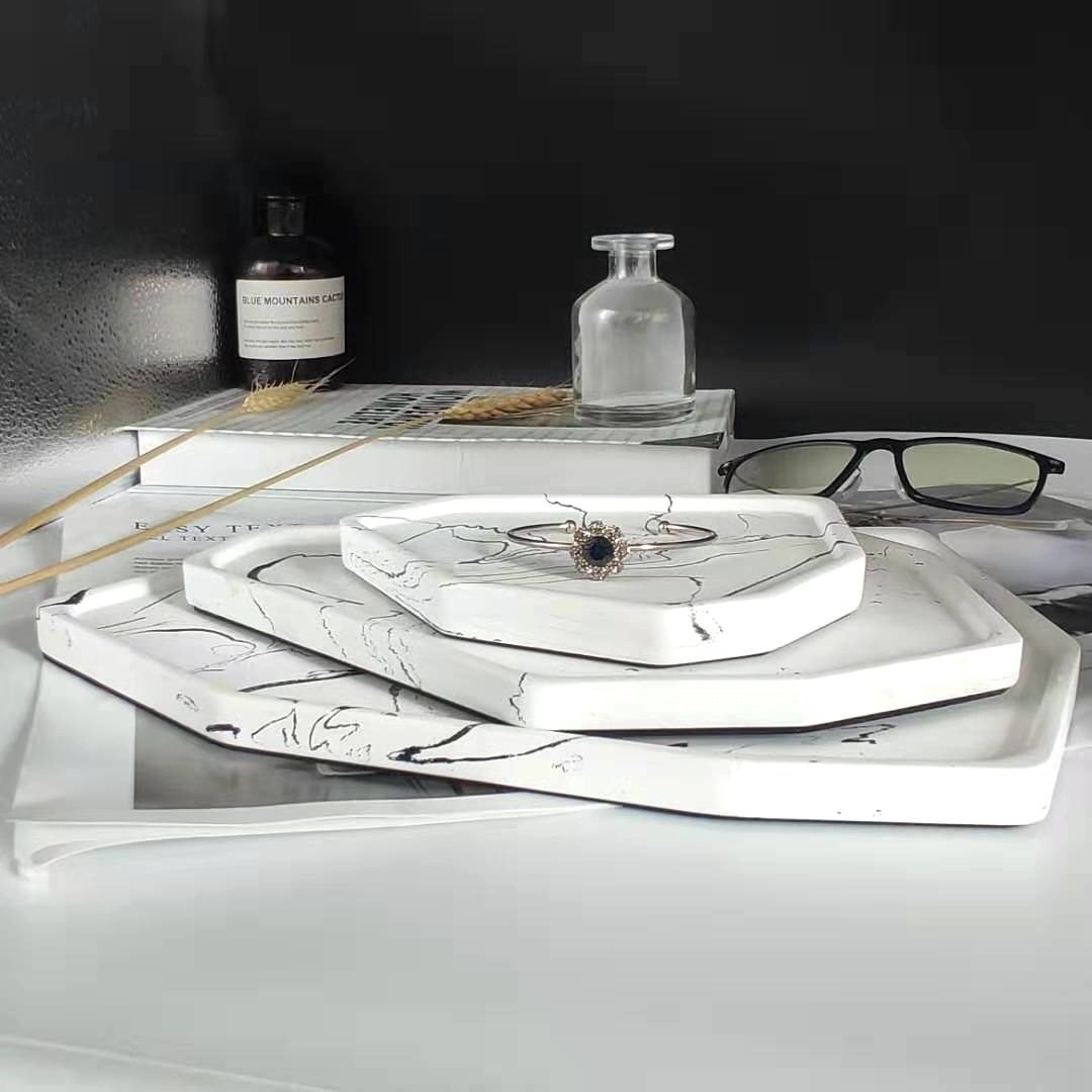 Moyi Textured Concrete Accessory Trays - Decorative Trays - YALA LIFE